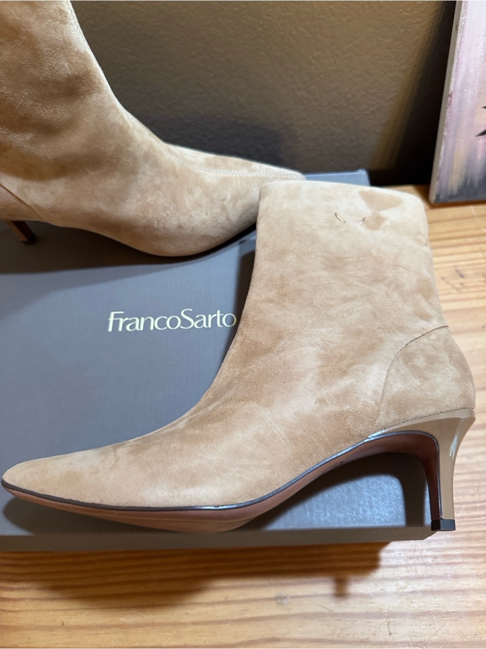 Franco Sarto Women's L- Anna Tan Suede Pointed Toe Ankle Boots